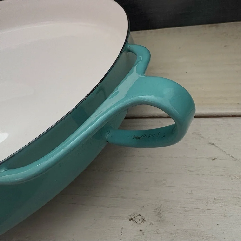 Dansk Turquoise Blue Enamel Paella Pan 13.25” Vintage MCM Kobenstyle Denmark